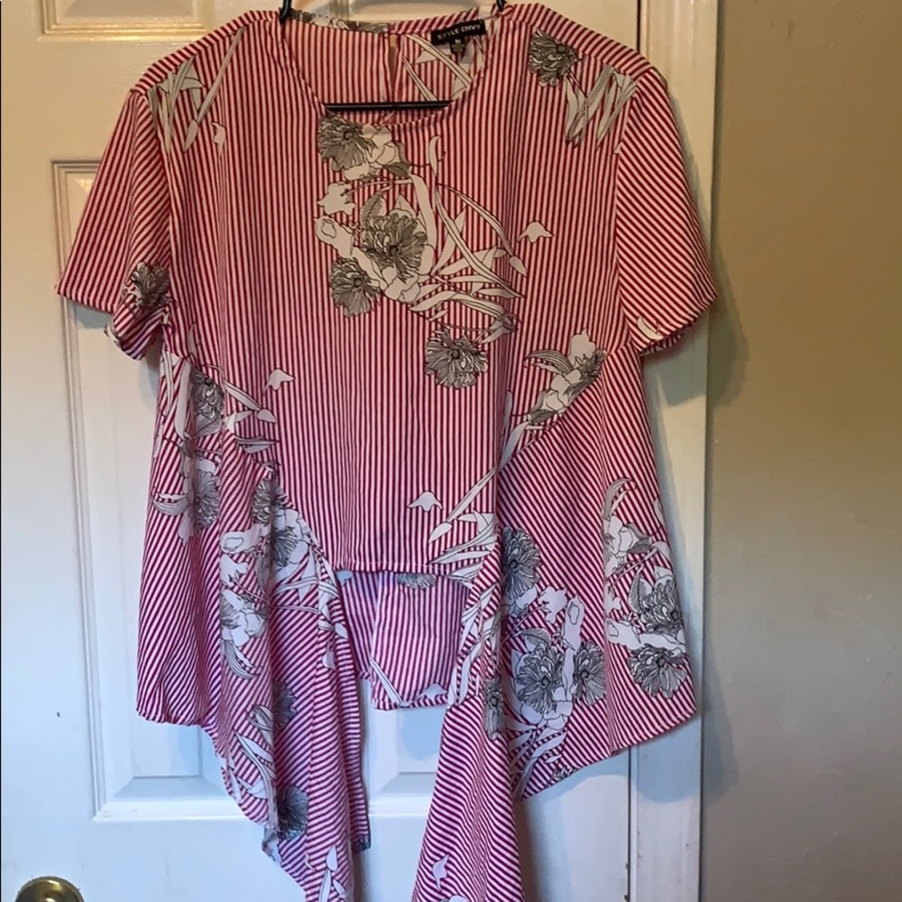 A red and white blouse with flowers